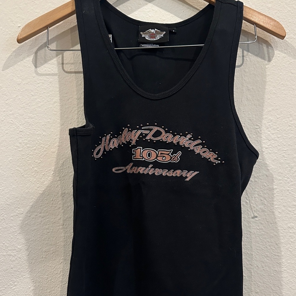 Harley-Davidson Black Tank Top with Rose-Gold Anniversary Script